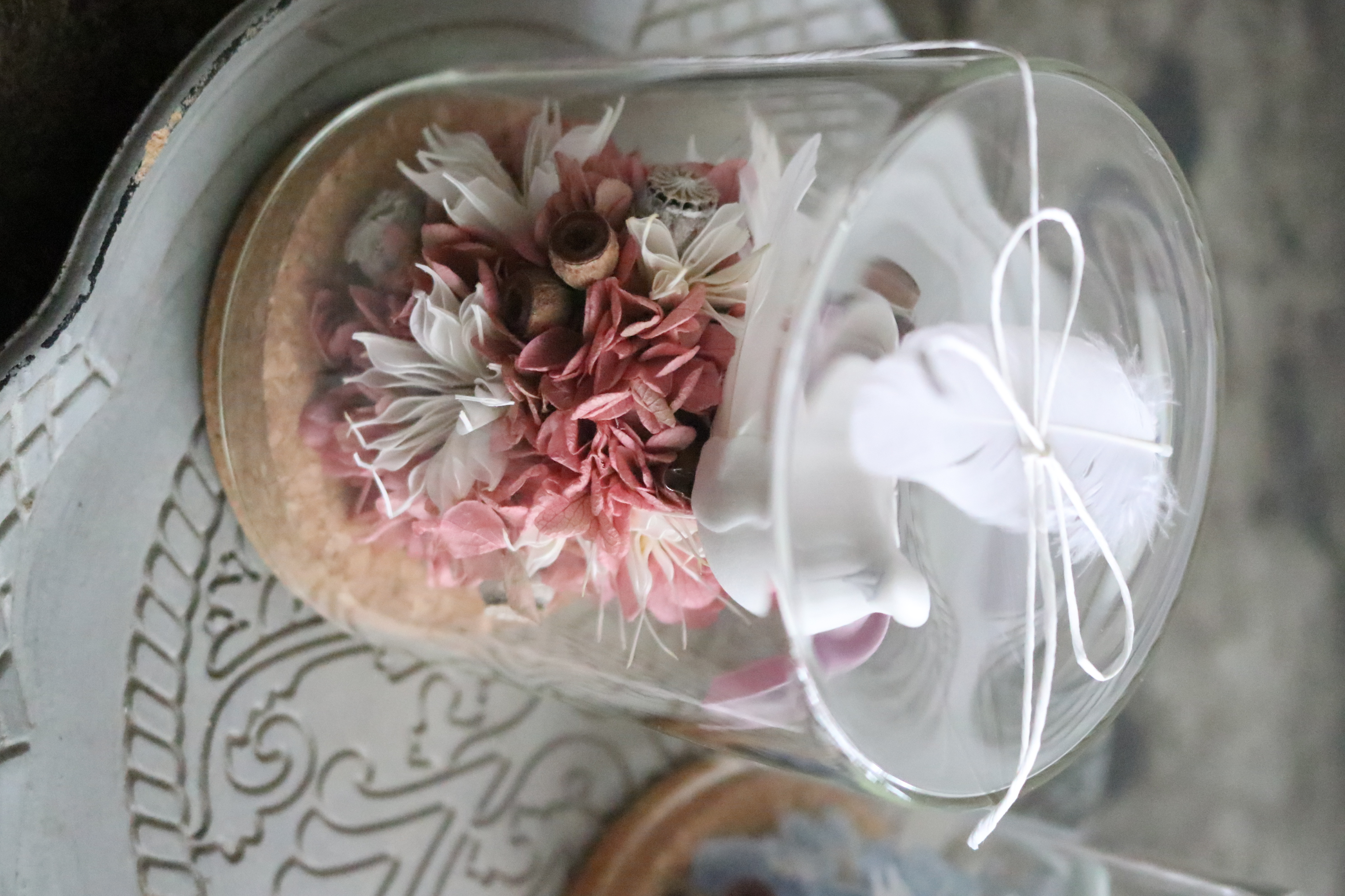 ガラスシリンダー＜花と小鳥＞